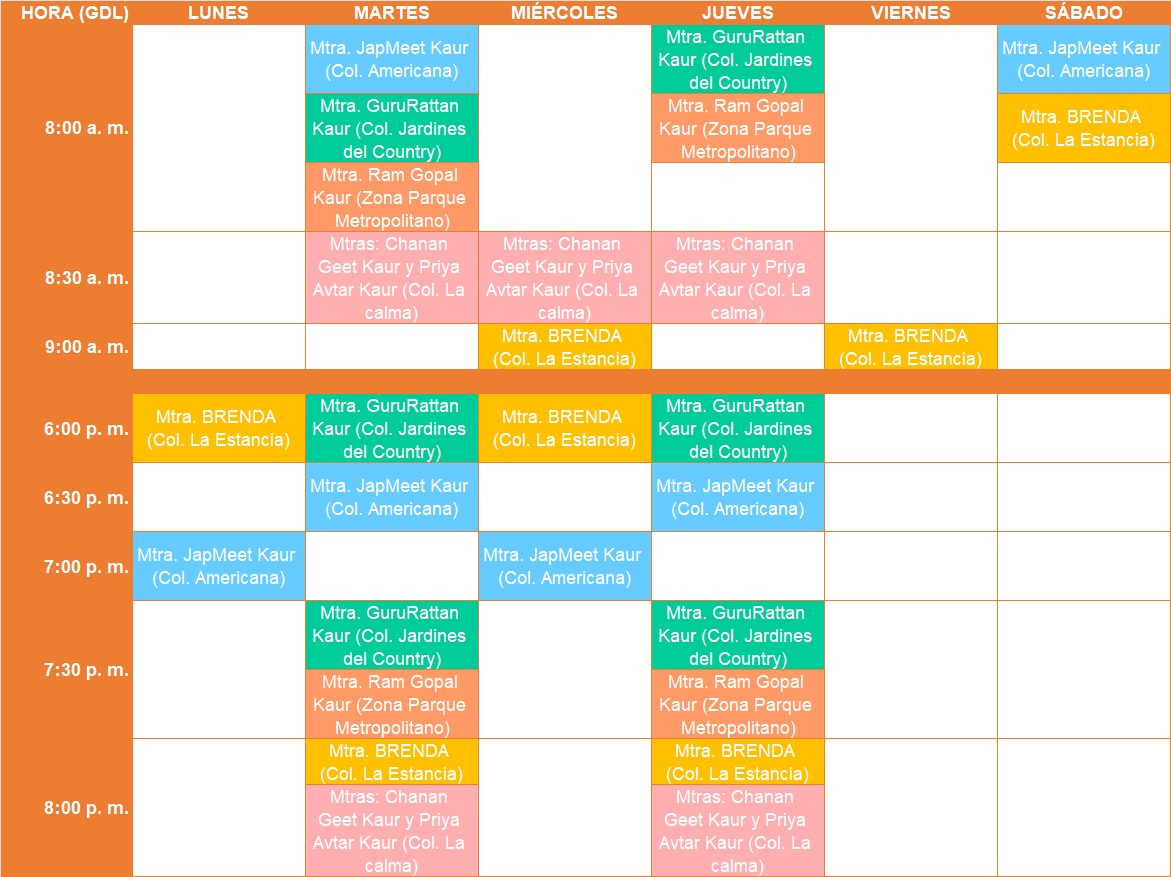 Cuadro de horario general de clases presenciales