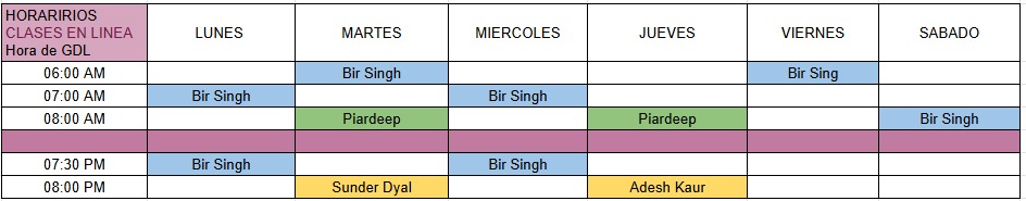 Cuadro de horarios en línea
